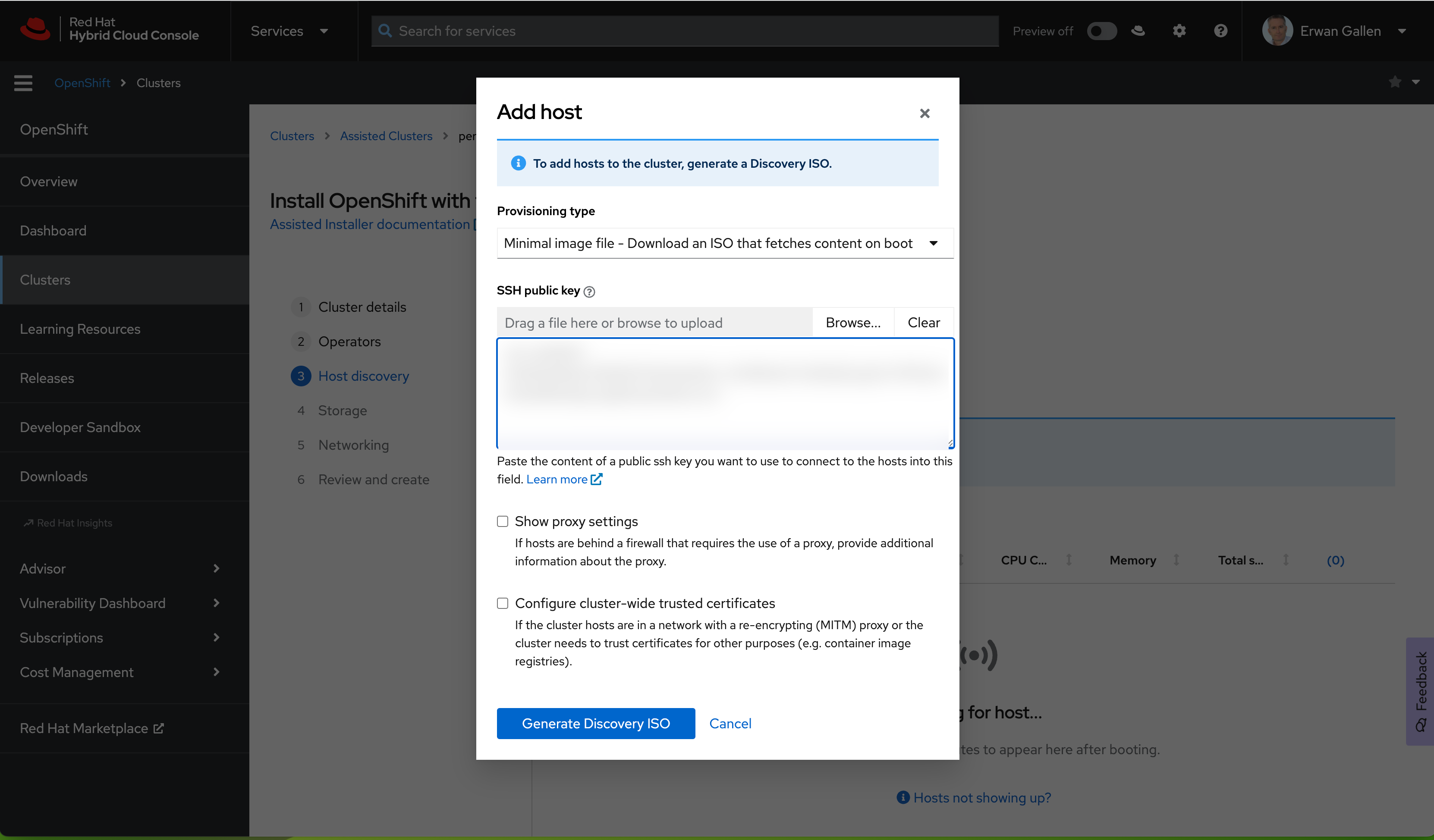 Red Hat Hybrid Cloud create a cluster with Assisted
Installer