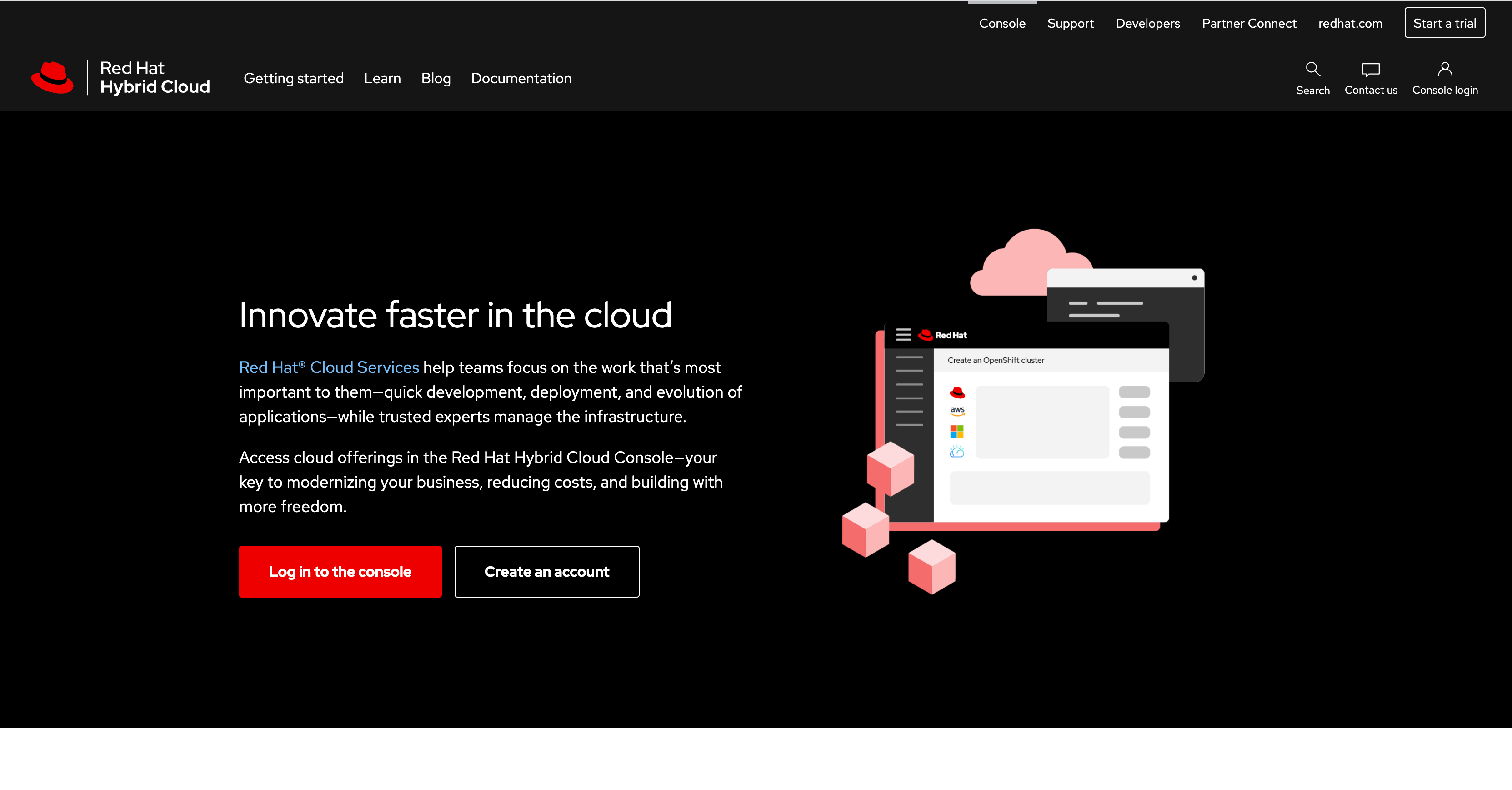 Red Hat Hybrid Cloud home