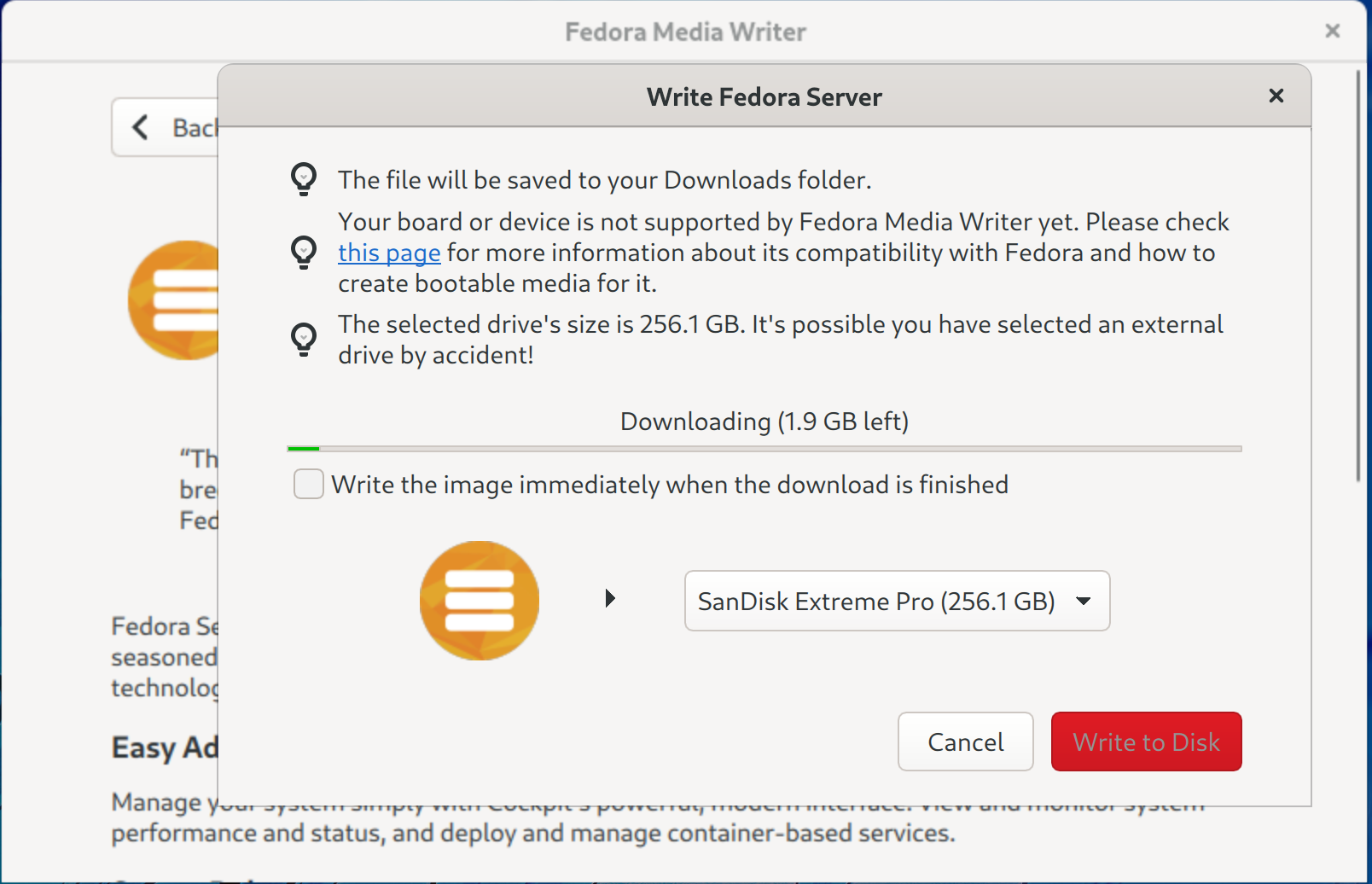 Fedora Media Writer Fedora install